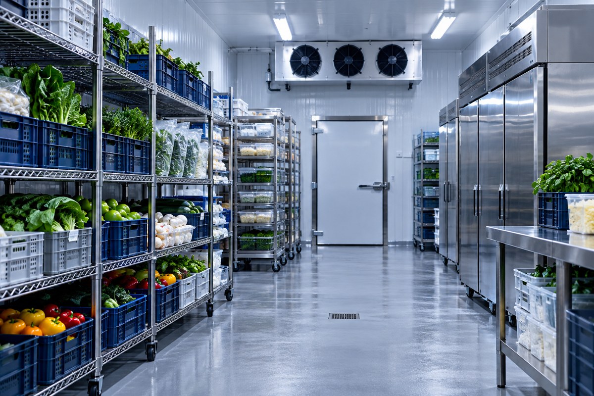 Refrigerated food storage with organized ingredient crates