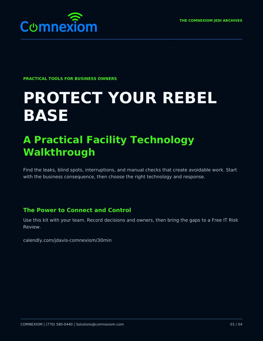 Comnexiom Protect Your Rebel Base PDF kit cover in navy, blue and green